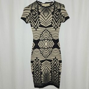 Presley Skye Black and Cream Geometric Midi Dress